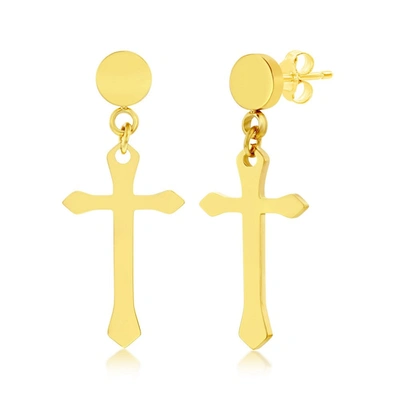Blackjack Mens Stainless Steel Polished Cross Earrings - Gold Plated In Gold
