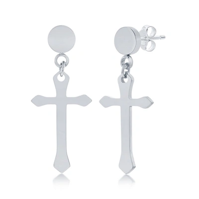 Shop Blackjack Stainless Steel Polished Cross Earrings - Black Plated In Silver