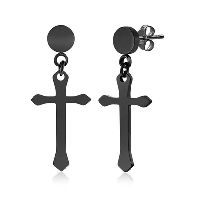 Shop Blackjack Stainless Steel Polished Cross Earrings - Black Plated