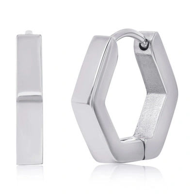 Shop Blackjack Stainless Steel Hexagon Hoop Earrings In Silver