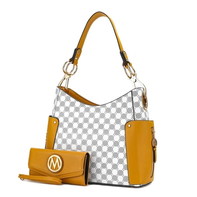 Mkf Collection By Mia K Penelope Circular Print Vegan Leather Women's Shoulder Bag Witch Matching Wallet - 2 Pieces In Yellow