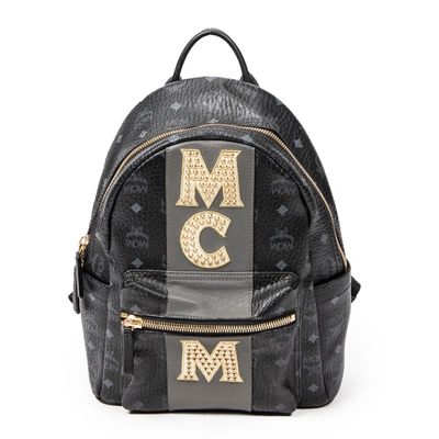Shop Mcm Small Stark Logo Stripe Studs Backpack In Black