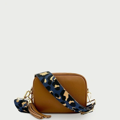 Shop Apatchy London Tan Leather Crossbody Bag With Navy Leopard Strap In Multi