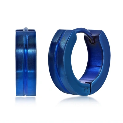 Shop Blackjack Stainless Steel 13mm Lined Huggie Hoop Earrings - Blue Plated