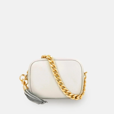 Shop Apatchy London Light Grey Leather Crossbody Bag With Gold Chain Strap