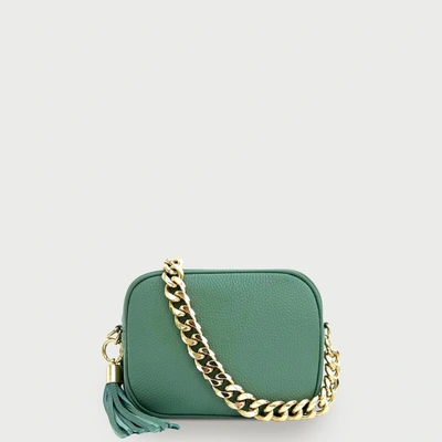 Shop Apatchy London Pistachio Leather Crossbody Bag With Gold Chain Strap In Green