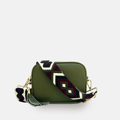 Shop Apatchy London Olive Green Leather Crossbody Bag With Port & Olive Diamond Strap