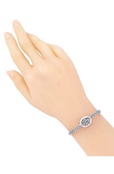 Devata Sterling Silver Bali Filigree Hammer Accent Dragon Bone Chain Bracelet In Silver