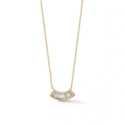 Shop Dana Rebecca Designs Sadie Pearl Channel Set Baguette Fan Necklace In Yellow Gold
