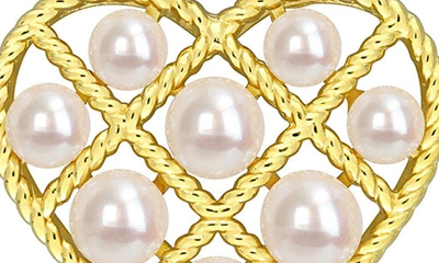 Shop Delmar Diamond Freshwater Pearl Heart Pendant Necklace & Drop Earrings Set In White