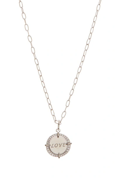 Shop Nadri Love Medallion Pendant Necklace In Rhodium
