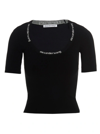 Shop Alexander Wang T Bodycon Logo Jacquard T-shirt Black