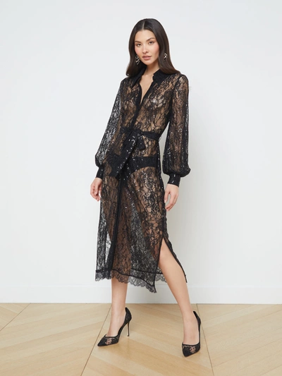 Shop L Agence Frida Lace Dress In Black
