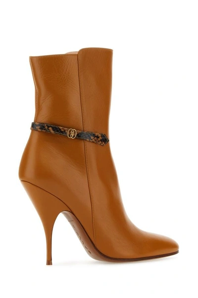 Shop Bally Woman Caramel Leather Odeya Ankle Boots In Brown