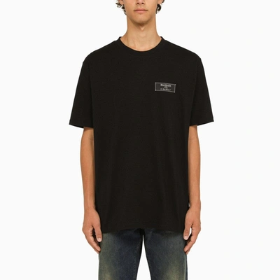 Shop Balmain Black Crew-neck T-shirt With Patch Men