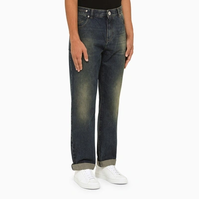 Shop Balmain Blue Regular Denim Jeans Men