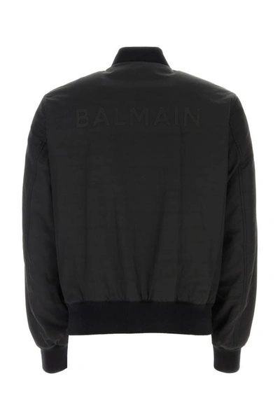 Shop Balmain Man Black Polyester  Pb Bomber Jacket