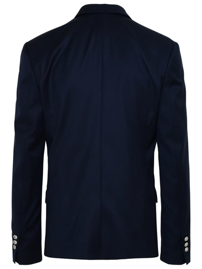 Shop Balmain Man Navy Jersey Blazer In Blue