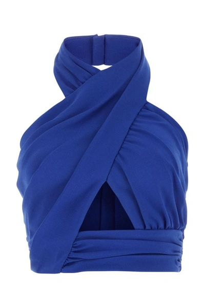 Shop Balmain Woman Electric Blue Stretch Viscose Blend Top