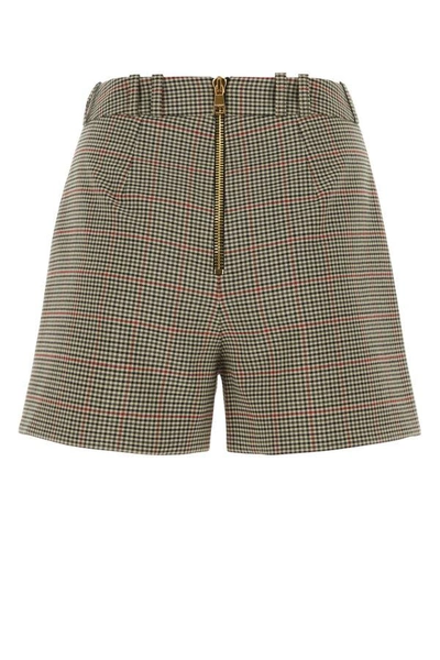 Shop Balmain Woman Hw 8 Btn Prince Of Wales Pleated Shorts In Multicolor