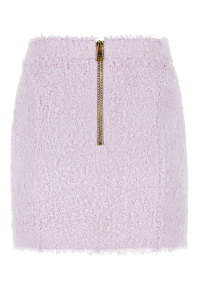 Shop Balmain Woman Lilac Boucle Mini Skirt In Purple