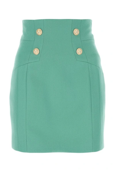 Shop Balmain Woman Sea Green Wool Mini Skirt