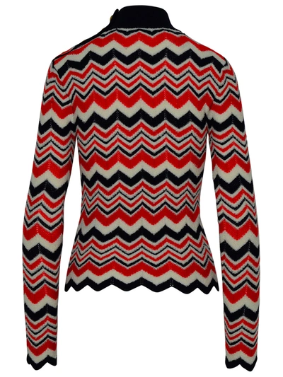 Shop Balmain Woman Turtleneck Sweater In Blue And Red Wool Blend In Multicolor