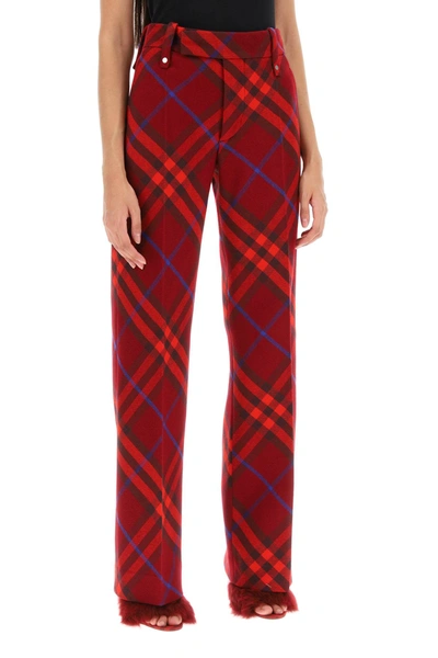 Shop Burberry Check Wool Pants Women In Multicolor