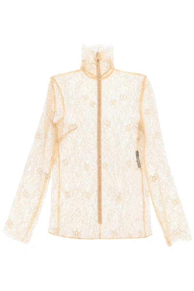 Shop Dolce & Gabbana Blouse In Logoed Floral Lace Women In Cream