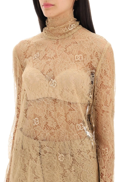 Shop Dolce & Gabbana Blouse In Logoed Floral Lace Women In Cream