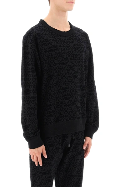 Shop Dolce & Gabbana Flocked-logo Sweatshirt Men In Black