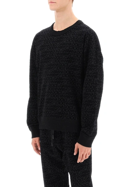 Shop Dolce & Gabbana Flocked-logo Sweatshirt Men In Black