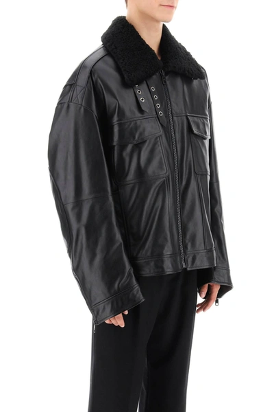 Shop Dolce & Gabbana Leather-and-fur Biker Jacket Men In Black