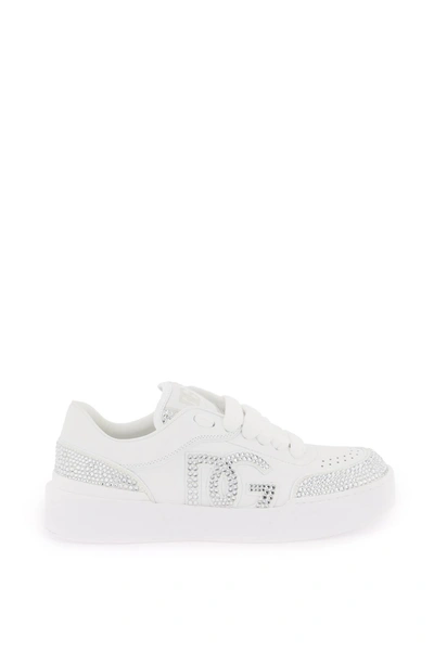 Shop Dolce & Gabbana New Roma Sneakers With Rhinestones Women In White