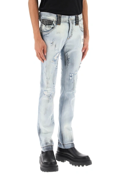 Shop Dolce & Gabbana Re-edition Jeans With Leather Detailing Men In Blue