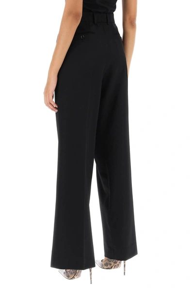 Shop Dolce & Gabbana Stretch Wool Wide Leg Trousers Women In Black