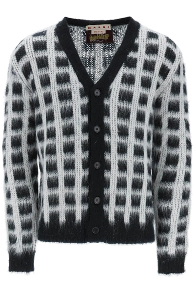 Shop Marni Brushed-yarn Cardigan With Check Pattern Men In Multicolor