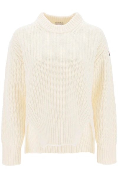Shop Moncler Crew-neck Sweater In Carded Wool Women In White