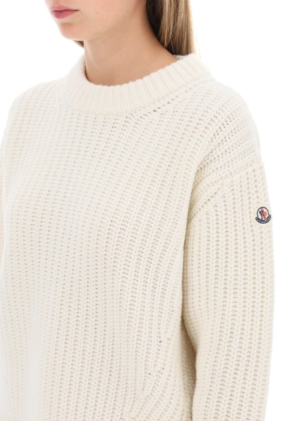 Shop Moncler Crew-neck Sweater In Carded Wool Women In White