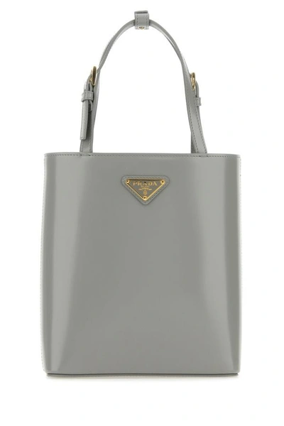 Shop Prada Woman White Leather Handbag In Gray