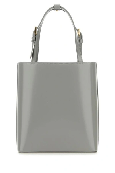 Shop Prada Woman White Leather Handbag In Gray