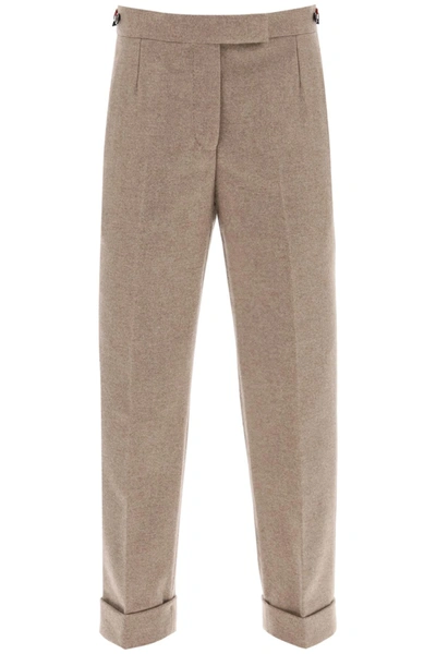 Shop Thom Browne Cropped Wool-flannel Pants Women In Cream