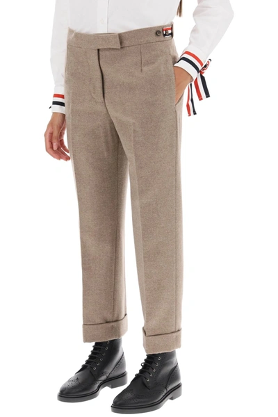 Shop Thom Browne Cropped Wool-flannel Pants Women In Cream