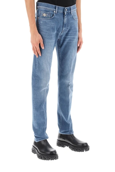 Shop Versace Stretch Denim Slim Fit Jeans Men In Blue