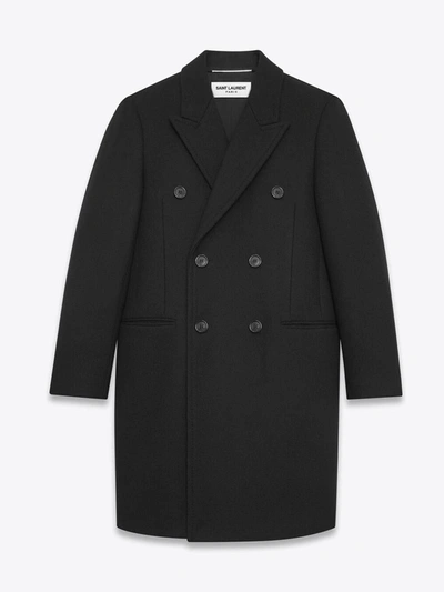 Shop Saint Laurent Wool Coat Clothing In Black