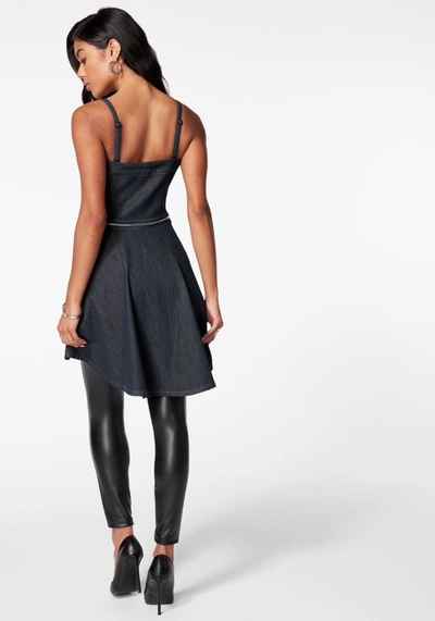 Bebe Removable Peplum Zip Front Denim Bustier In Midnight Blue Wash