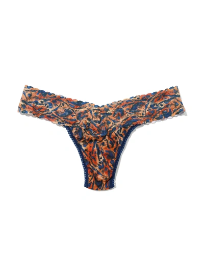 Shop Hanky Panky Printed Signature Lace Low Rise Thong In Blue