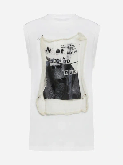 Shop Maison Margiela Print Detail Cotton T-shirt In White,black