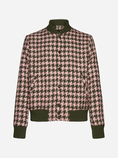 Shop Pt Torino Houndstooth Wool-blend Bomber Jacket In Pink,green