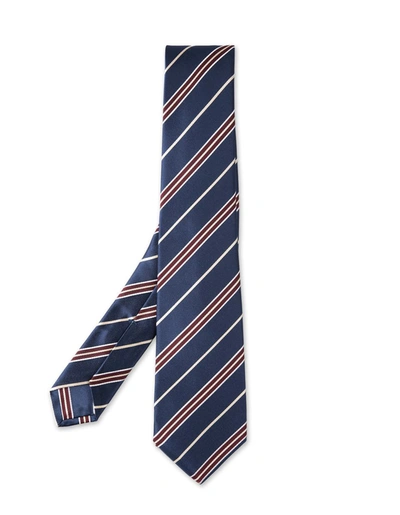 Shop Kiton Regimental Tie In Silk With White And Red Stripes In Blue